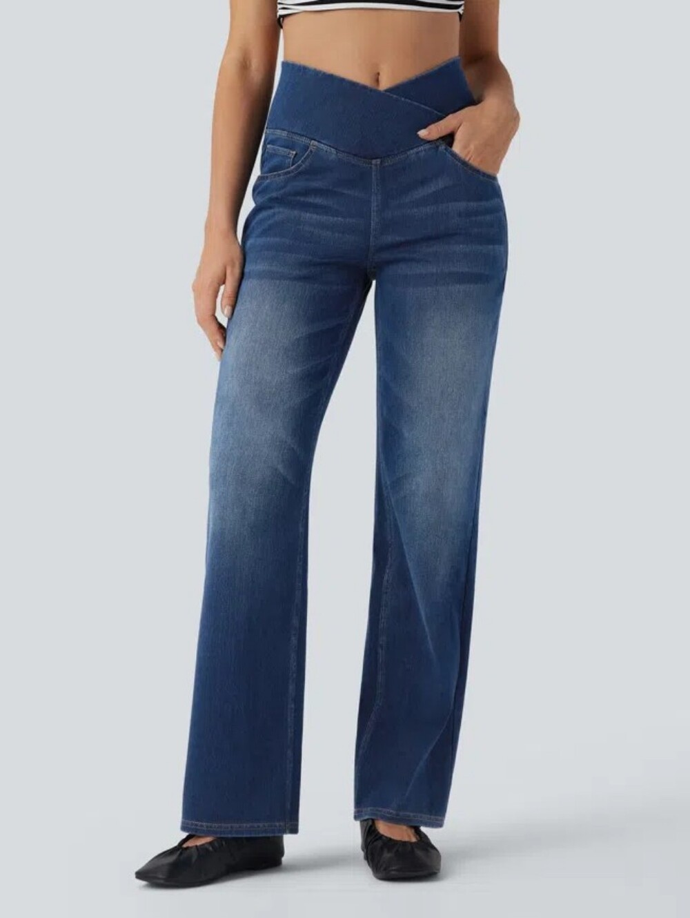 Halara Halara Flex™ Crossover High Waisted Tummy Control Straight Leg Jeans NWT
